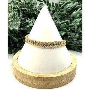 Gold Tone and Rhinestone Chain Bracelet With Fold-Over Clasp